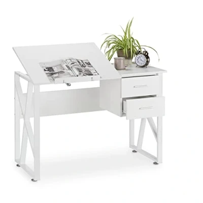 Image of Relaxdays Tilting, Adjustable Worktop Surface, Laptop Table or Drawing Desk, HWD 75x110x55cm, White, 75 x 110 55 cm