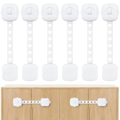 Image of ECHOCUBE Children Safety Cupboard Locks, 6 Pcs Upgrade Double Locks Baby Proof Cabinet Adjustable with Strong 3M Adhesive for Cabinets, Drawers, Fridge, Toilet (White)