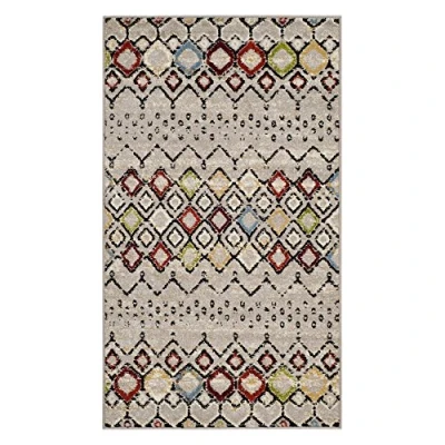 Image of Safavieh Boho Chic Rug for Living Room, Dining Bedroom Amsterdam Collection, Short Pile, in Light Grey and Multi, 91 X 152 cm