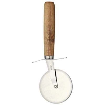 Image of KitchenCraft World of Flavours Pizza Cutter Wheel with Hand Carved Wooden Handle, Stainless Steel, 19.5cm (7.5&#039;&#039;)
