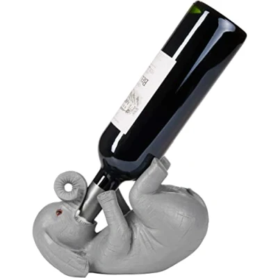 Image of BRUBAKER Wine Bottle Holder Thirsty Elephant Drunk Animals Stand Funny Deco Figurine Hand Painted Bar Accessories for Decoration Gift