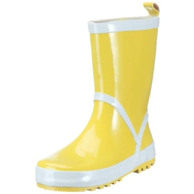 Image of Playshoes Unisex Kids Wellies Rain Basic Wellington Rubber Boots, White Yellow, 7.5 UK Child