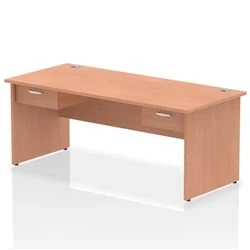 Image of Impulse 1800x800 Desk Beech Top Panel End 2x1 Drawer Fixed Ped