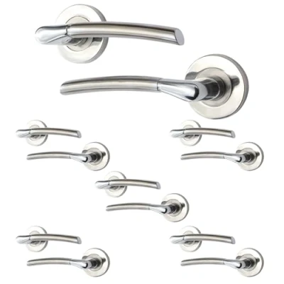 Image of EAI Internal Door Handle Duo Finish 6 Pairs Satin Nickel and Polished Chrome Lever on Rose Round