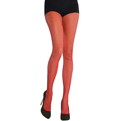 Image of Yummy Bee Fishnet Tights Womens Black Red White Plus Size Fish Net 8 22 (Medium, Red)
