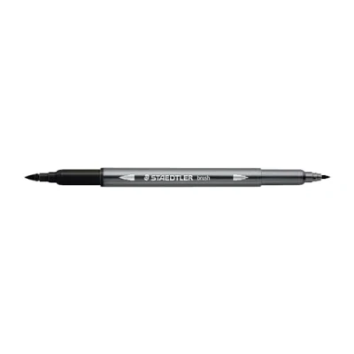 Image of Staedtler 3001 9 Watercolour Felt Tip Double Brush 1 6 mm and Fine 0.5 0.8 Black