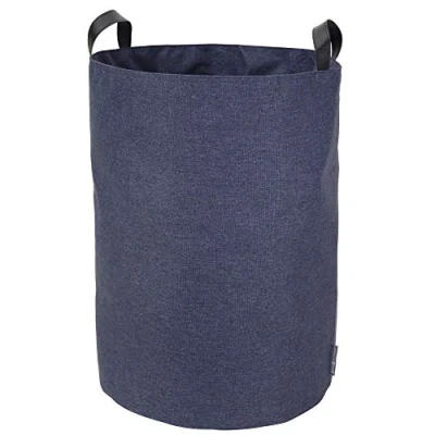 Image of Bigso Box of Sweden Storage Basket for Clothes, Toys etc. Free Standing Laundry with 2 Handles Large Linen Look Polyester and Cardboard Bin Blue