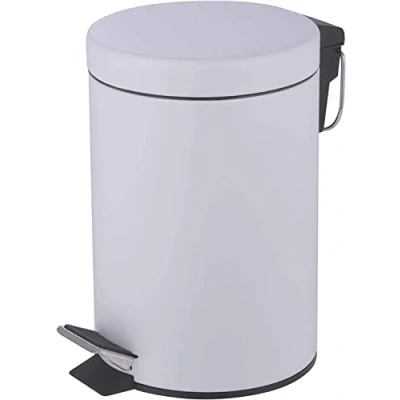 Image of FINE STAR 5L Litre Round Pedal Bin Stainless Steel Toilet Bath Bathroom Kitchen with Inner Bucket 5 Liter Bins (White)