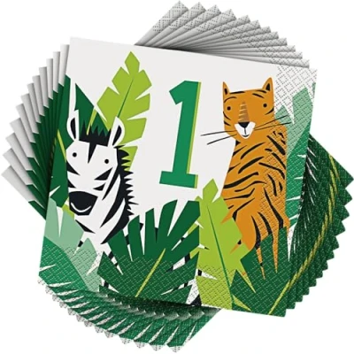 Image of Vibrant Animal Safari 1st Birthday Luncheon Napkins (16cm) Multicolor Jungle Party for Kids Perfect Themed Celebrations 16ct