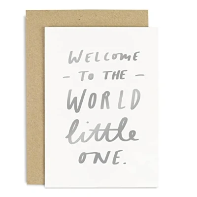 Image of Old English Co. New Baby Card Welcome to the World, A6 Newborn Greeting Cards For Boys &amp; Girls Congratulations Mum, Dad Parents Shower, Pregnancy Announcement or Milestone