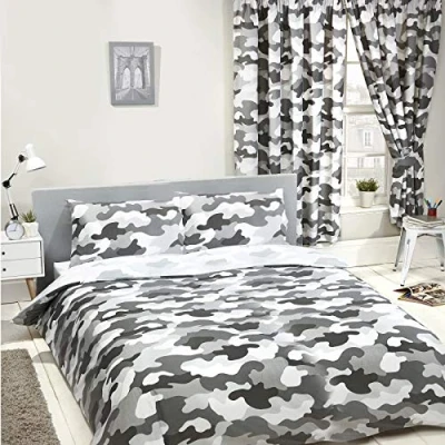Image of Price Right Home Army Camouflage Grey Kids/Teens Bedroom Range Duvet Cover Set, Fitted Sheet Set &amp; Curtains Available (Double Set)