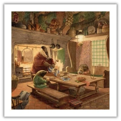 Image of Museums &amp; Galleries Christmas Cards Pack of 8 Wind in the Willows Illustrated Design Badger&#039;s Kitchen Eco Friendly Recyclable