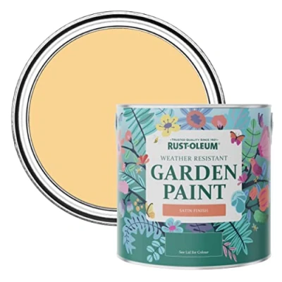 Image of Rust Oleum Yellow Mould Resistant Garden Paint In Satin Finish Mustard 2.5L