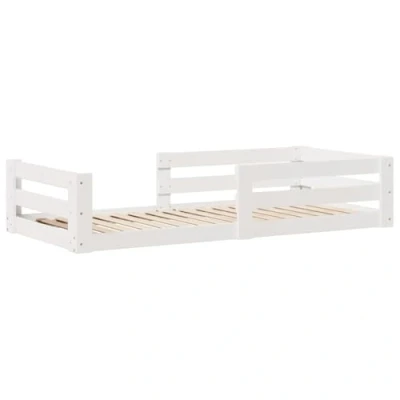 Image of vidaXL Bed Frame with Headboard, White, Solid Pine Wood Single Model 80x200 cm Slatted Base &amp; Under Storage Cabinet Desk