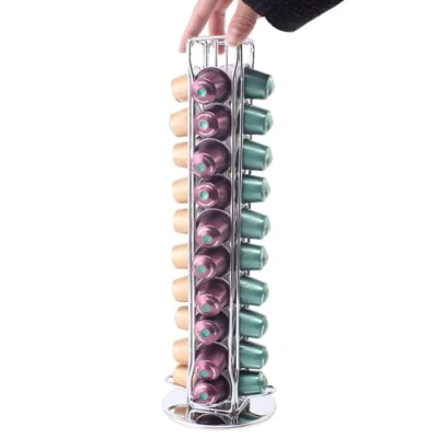 Image of SEVENLINE Coffee Pod Holder Stand Compatible with Nespresso Original Pods Carousel Storage Rack Capsules Organizer for 40 (Silvery)