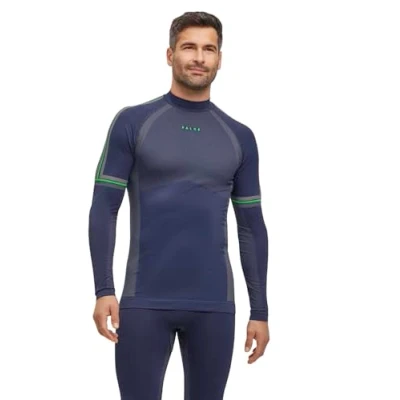 Image of FALKE Men&#039;s Maximum Warm Round Neck M L/S SH Functional Yarn Quick Dry 1 Piece Base Layer Top, Blue (Space 6116) Trend,