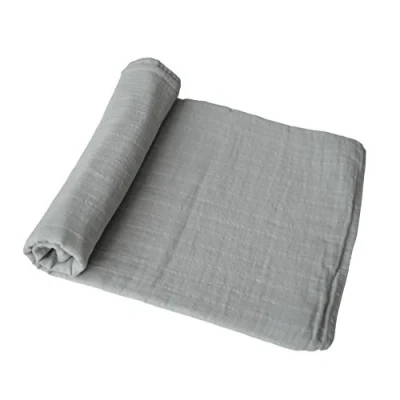 Image of Mushie Muslin Baby Swaddle Blanket &amp; Toddler Material: 100% Organic Cotton Pre Washed for Softness Breathable Keep Child Warm Cuddly (Belgian Grey)