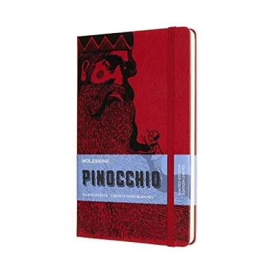 Image of Moleskine, Limited Edition Notebook, Pinocchio Mangiafuoco, Lined Layout and Hard Cover, Large Format 13x21 cm, Scarlet Red Colour, 192 Pages
