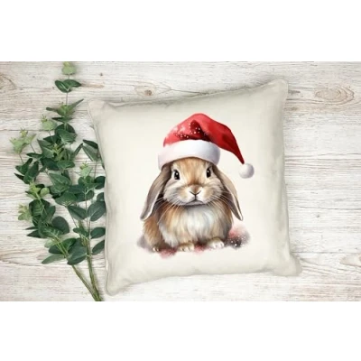 Image of Anonymous Gifting Christmas Watercolour Animals Printed Cushion Cover 40x40cm Linen style Rabbit