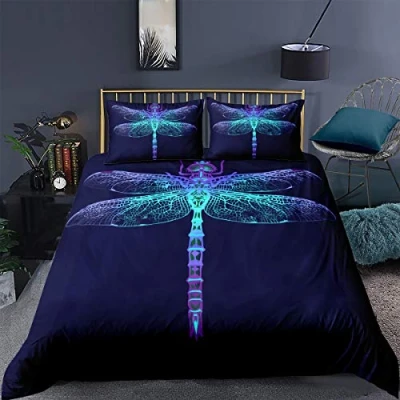 Image of Loussiesd Dragonfly Duvet Cover Set Double for Teens 3D Print Bedding Animal Theme Comforter with 2 Pillowcases Insect Ultra Soft Microfiber Zipper Unique Design 3 Pcs