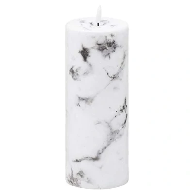 Image of Hill 1975 Luxe Collection Natural Glow 3x8 Marbel Effect LED Candle, PLASTIC,WAX, Mixed, 7.5 x 20 cm