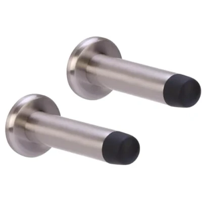 Image of DIRECT Door HANDLES® 75mm Projection Skirting or Wall Mounted Stop Concealed Fix with Rubber Buffer in Satin Nickel Fixing Screws (Pack of 2)