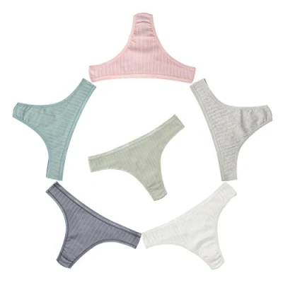 Image of KNITLORD 6 Pack Women&#039;s Thongs Underwear Cotton Breathable Panties Hipster Bikini (XL)