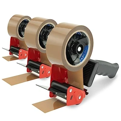 Image of Rapesco 1742 Business Pack: 3 Germ Savvy Antibacterial 960 Tape Dispensers and Brown Packing Tapes