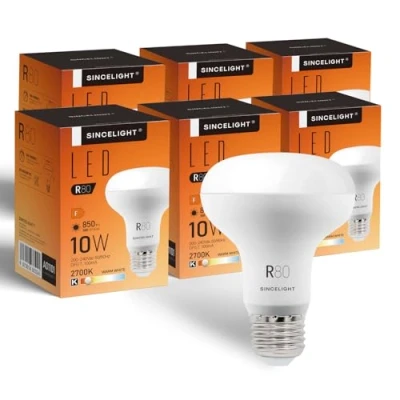Image of SINCELIGHT R80 LED 10W Spot Light Bulbs with E27 Cap, Soft Reflector Milky Diffuser, Warm White 2700K, Rich Color RA≈90, Pack of 6