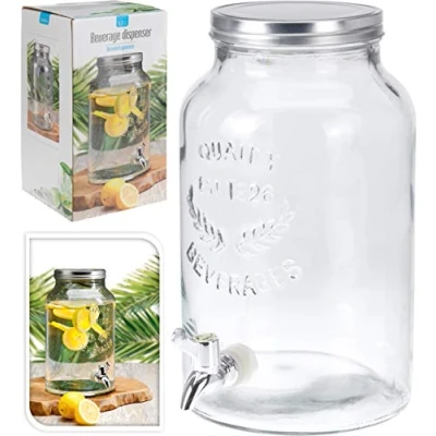 Image of 5.5Lt Glass Screw Top Drink Beverage Serving Dispenser Party Jar with Tap
