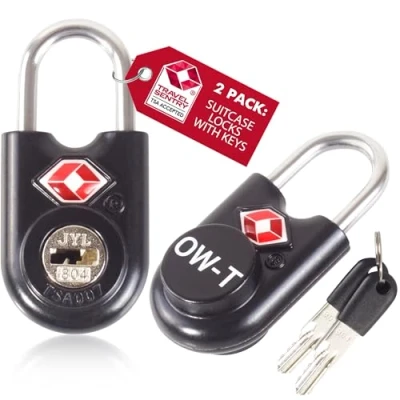 Image of TSA Approved Luggage Locks Padlocks (2 Pack) OW Travel Suitcase with Keys. Heavy Duty Zinc Alloy Key Lock for Luggage, Bag, Case, Backpack, Rucksack, Gym Locker (Black)