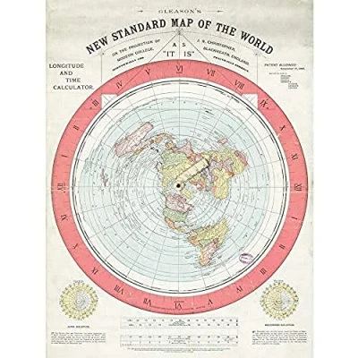 Image of Map Gleason 1892 World Time Calculator Flat Earth Unframed Wall Art Print Poster Home Decor Premium