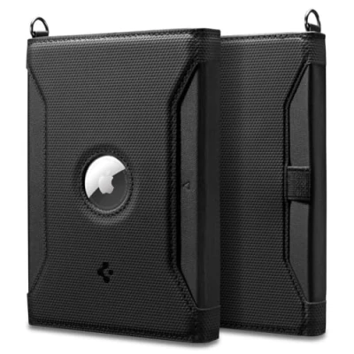 Image of Spigen Passport Holder with Airtag Holder, Cover RFID Blocking and SIM Card Pin, Made of Vegan PU Leather Black