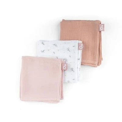 Image of DOOMOO set of 3 baby muslin swaddle blankets Lovely cloths, 70x70cm, organic cotton, machine washable, pink