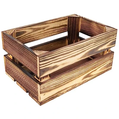 Image of Creative Deco Large Flamed Wooden Crate with Handles 30x20x15cm Keepsake Chest Storage Box Crates Easter Gift Vintage Farmhouse Display Basket