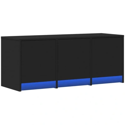 Image of vidaXL Black Engineered Wood TV Cabinet with Adjustable RGB LED Lights 97x34x40 cm Media Unit Ample Storage for Living Room/Bedroom