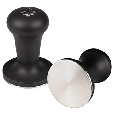 Image of Metallurgica Motta Black Aluminum Flash Espresso Tamper With Stainless Steel Base, 58.5 mm