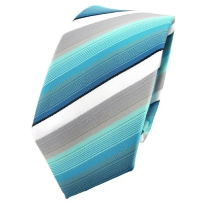 Image of TigerTie narrow Tie necktie turquoise mint gray white black striped