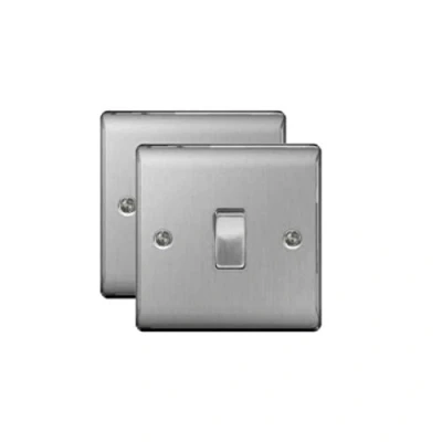 Image of Pack of 2 x BG NBS12 Brushed Steel/Satin Chrome Single Light Switch 10amp 1 or Way