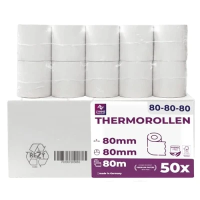Image of Till roll 80x80 for Cash registers Thermal Rolls 80 x 80mm Receipt Paper BPA Free (Pack of 50 Rolls)