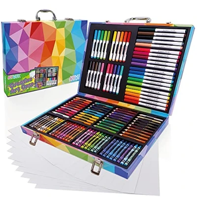Image of Artworx Art Set For Kids 122 Assorted Pieces &amp; Carry Case Colouring Sets Pencils, Felt Tips Pens, Wax Crayons Arts and Craft Children Age 4 8