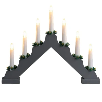 Image of Monal 7 LED Wooden Christmas Candle Bridge Battery Operated Indoor Xmas Festive Pre Lit Warm White Light Window Decoration Arch (Grey)