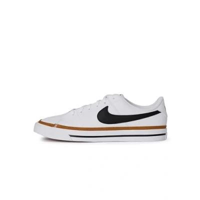 Image of NIKE Sportswear Court Legacy (GS) Trainers for kids, Size: 3.5, White/black/desert ochre/light brown Leather and textile