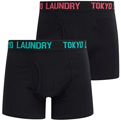 Image of Tokyo Laundry Men&#039;s Sadler (2 Pack) Black Boxer Shorts Set Simply Green/Raspberry M
