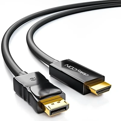 Image of deleyCON 2m (6.56 ft.) DisplayPort to HDMI Cable High Speed 4K UHD Full HD 1080p 3D HDCP Audio Transmission DP Male Adapter Black