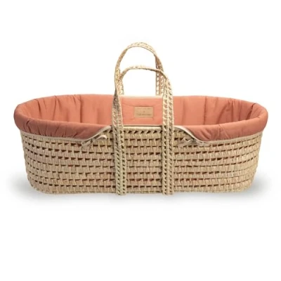 Image of Clair de Lune Organic Palm Moses Basket, Gold Award Winner, Comes With Dressing, Natural Bamboo Mattress And Soft Sheet 75 x 28 cm (Rust Orange)