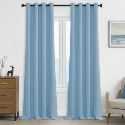 Image of MRTREES Blackout Curtains Bedroom 102 Drop 2 Panels Sky Blue Eyelet Thermal Curtain for Living Room Soft Texture Window Treatments Kids 55x102 Inch 140x260 CM