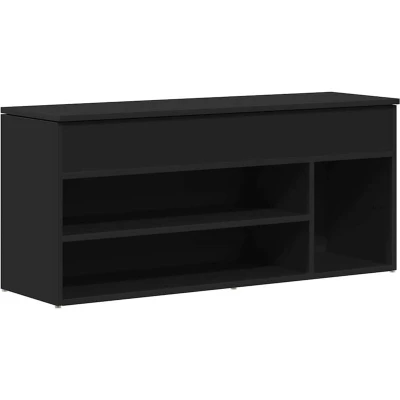 Image of vidaXL shoe bench black 102x30.5x45 cm engineered wood rack/storage seat for entryway, bedroom, hallway with ample space &amp; easy clean surface