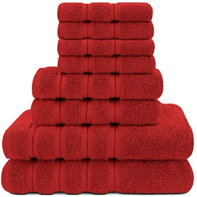 Image of ZZZMRH Luxury Quality 8 Pc Set Red Towel 100% Combed Cotton 650 GSM Towels 2 Bath Towels, Hand 4 Wash cloths, Highly Absorbable bale Sets