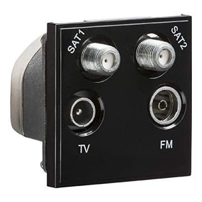 Image of KnightsBridge Quadplexed SAT1/SAT2/TV/FM DAB Outlet Module 50 x 50mm Black